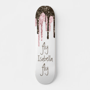 Black Pink Glitter Girly Sparkle Persoonlijke naam Persoonlijk Skateboard