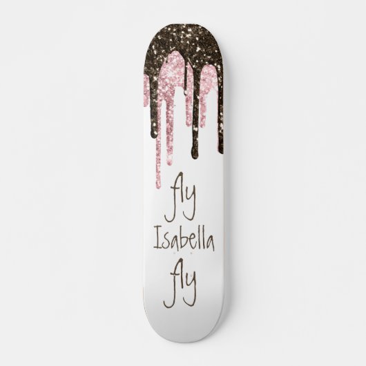Black Pink Glitter Girly Sparkle Persoonlijke naam Persoonlijk Skateboard (Voorkant)