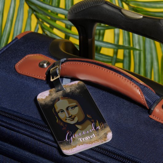 Black Pink Glitter Leonardo Da Vinci Gioconda Bagagelabel (Voorkant Insitu 1)