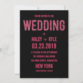 Black & Pink Glitter Typography Wedding Invitation Kaart (Voorkant)