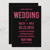 Black & Pink Glitter Typography Wedding Invitation Kaart (Voorkant / Achterkant)