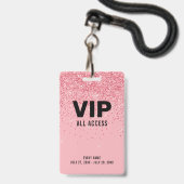 Black Pink Glitter VIP All Access Pass Event ID Badge (Voorkant met koord)