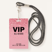 Black Pink Glitter VIP All Access Pass Event ID Badge (Voorkant met draagriem)