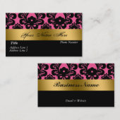 Black Pink Gold Damask Visitekaartje (Voorkant / Achterkant)