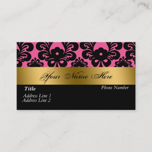 Black Pink Gold Damask Visitekaartje (Voorkant)