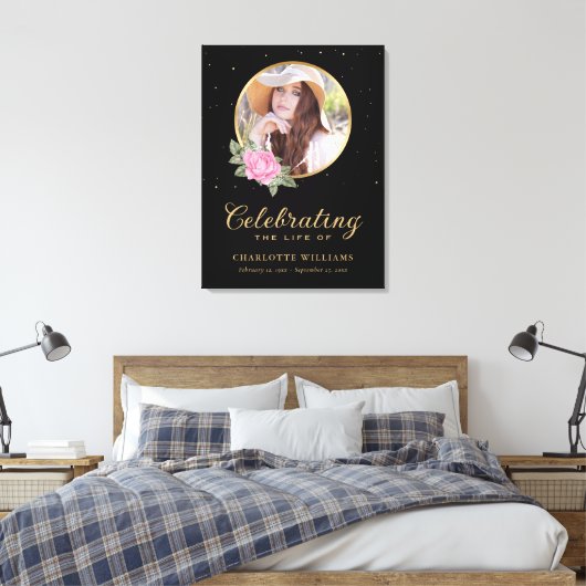 Black Pink Gold Floral - Welkomstteken Canvas Afdruk (Insitu (Slaapkamer))