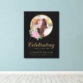 Black Pink Gold Floral - Welkomstteken Canvas Afdruk (Insitu (Houten vloer))