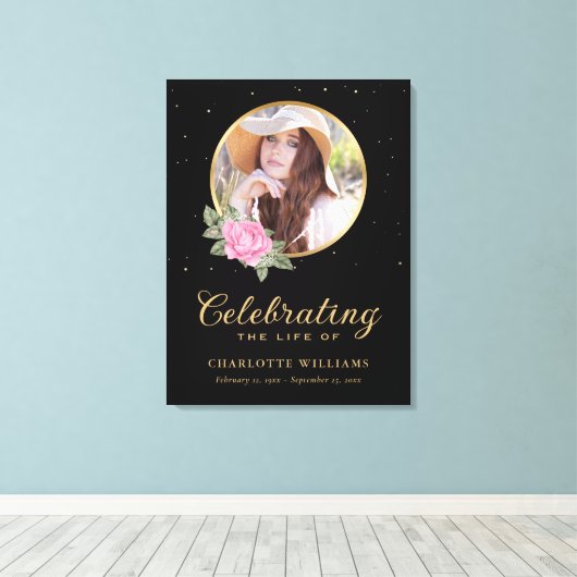 Black Pink Gold Floral - Welkomstteken Canvas Afdruk (Insitu (Houten vloer))