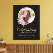 Black Pink Gold Floral - Welkomstteken Canvas Afdruk (Insitu (Woonkamer))