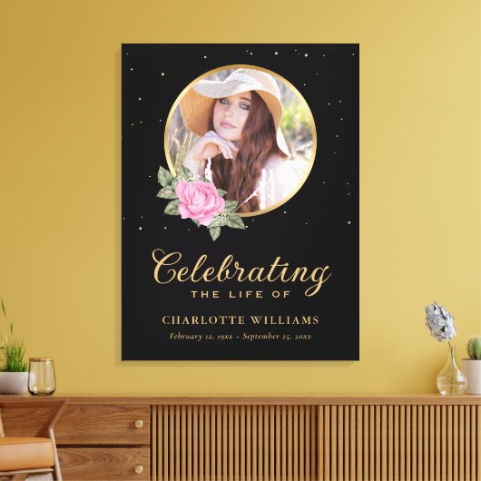 Black Pink Gold Floral - Welkomstteken Canvas Afdruk (Insitu (Woonkamer))