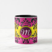 BLACK PINK GOLD FUCHSIA DAMASK GEMSTONE MONOGRAM MOK (Midden)