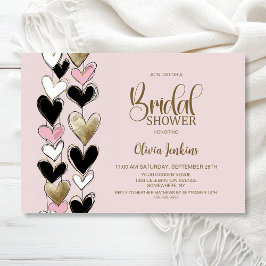 Black Pink Gold Hearts Bridal Shower Kaart