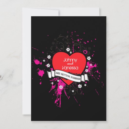 Black & Pink Grungy Heart Music Thmed Wedding Kaart (Voorkant)