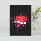 Black & Pink Grungy Heart Music Thmed Wedding Kaart (Staand voorkant)