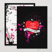 Black & Pink Grungy Heart Music Thmed Wedding Kaart (Voorkant / Achterkant)
