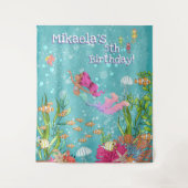 Black Pink Haar Zeemeermin Onder de Zee Achtergron Wandkleed (Voorkant)