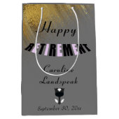 Black Pink Happy Retirement Glitter & Black Tulip Medium Cadeauzakje (Voorkant)