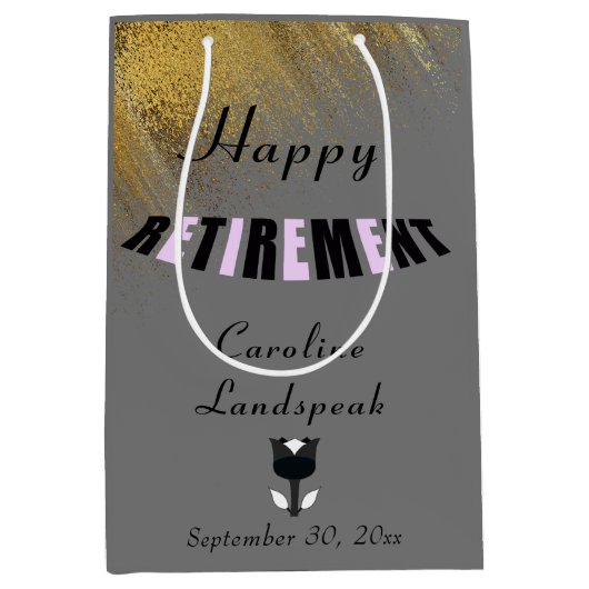 Black Pink Happy Retirement Glitter & Black Tulip Medium Cadeauzakje (Voorkant)