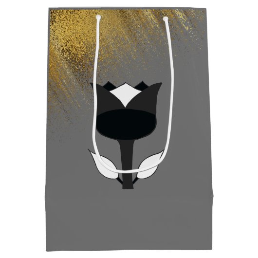 Black Pink Happy Retirement Glitter & Black Tulip Medium Cadeauzakje (Achterkant)