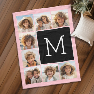 Black Pink Instagram 8 Foto Collage Monogram Fleece Deken