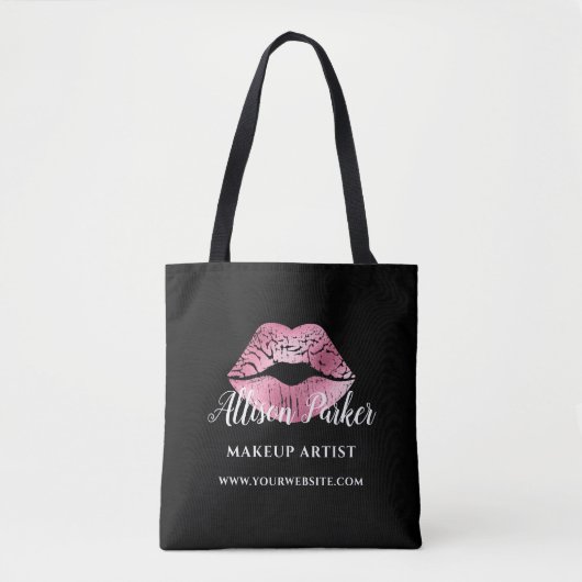 Black Pink Kiss Lips Makeup Artist Tote Bag (Voorkant)