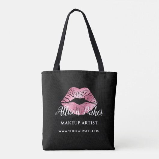 Black Pink Kiss Lips Makeup Artist Tote Bag (Achterkant)