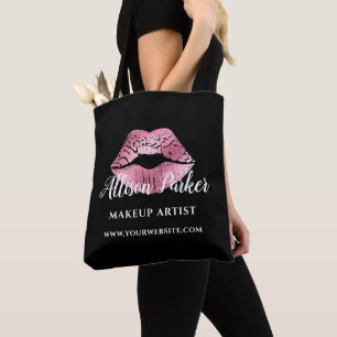 Black Pink Kiss Lips Makeup Artist Tote Bag