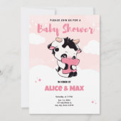 Black Pink Koe Witte Wolk Baby Shower  Kaart (Voorkant)