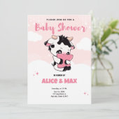 Black Pink Koe Witte Wolk Baby Shower  Kaart (Staand voorkant)