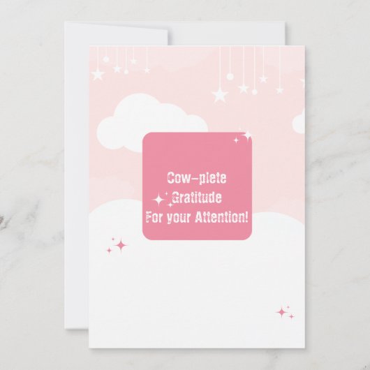 Black Pink Koe Witte Wolk Baby Shower Kaart (Achterkant)