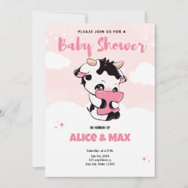 Black Pink Koe Witte Wolk Baby Shower  Kaart