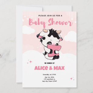 Black Pink Koe Witte Wolk Baby Shower  Kaart
