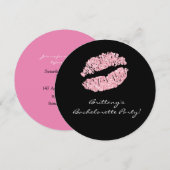 Black Pink Lips Kiss Bachelorette Party Uitnodigin Kaart (Voorkant / Achterkant)