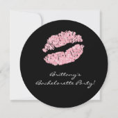 Black Pink Lips Kiss Bachelorette Party Uitnodigin Kaart (Voorkant)