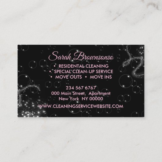 Black Pink Luxe Schoonmaakdienst Dienstmeid Schoon Visitekaartje (Achterkant)