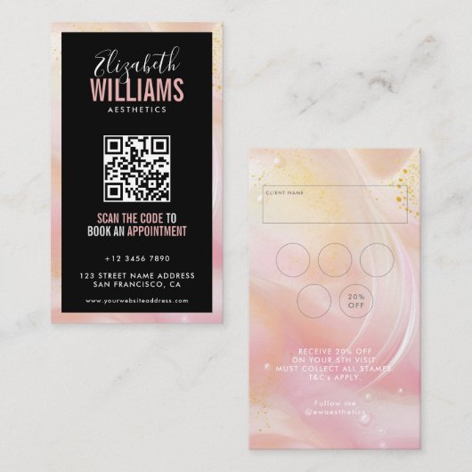 Black Pink Marmer Beauty Salon QR Code Loyalty & Visitekaartje (Voorkant / Achterkant)