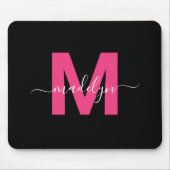Black Pink Monogram Schrift Naam Muismat (Voorkant)
