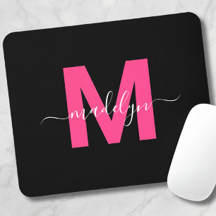 Black Pink Monogram Schrift Naam Muismat