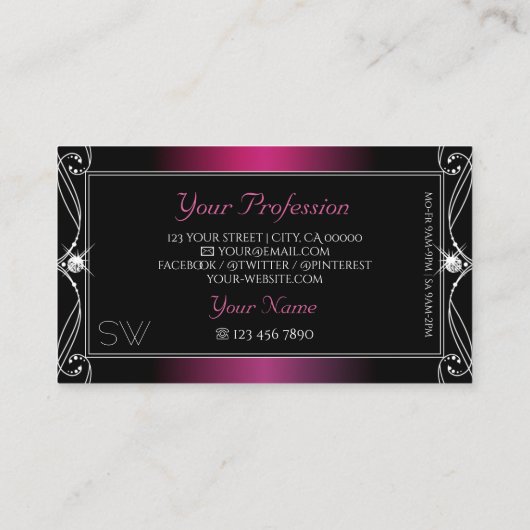 Black Pink Paars  Sparkle Diamonds Initialen Visitekaartje (Achterkant)