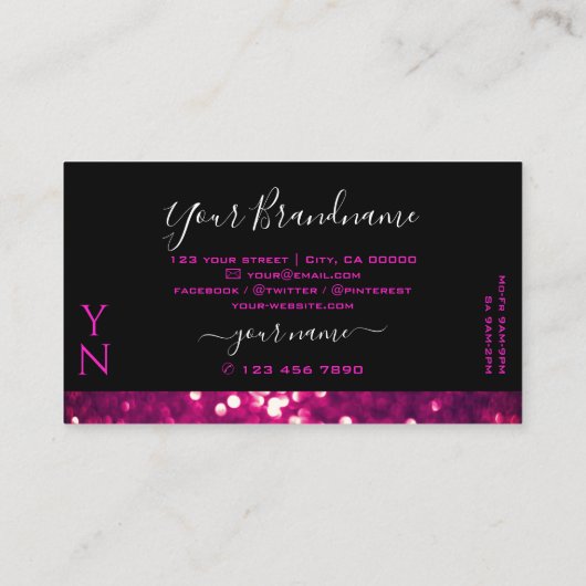 Black Pink Paars Sparkle Glitter Monogram Visitekaartje (Achterkant)