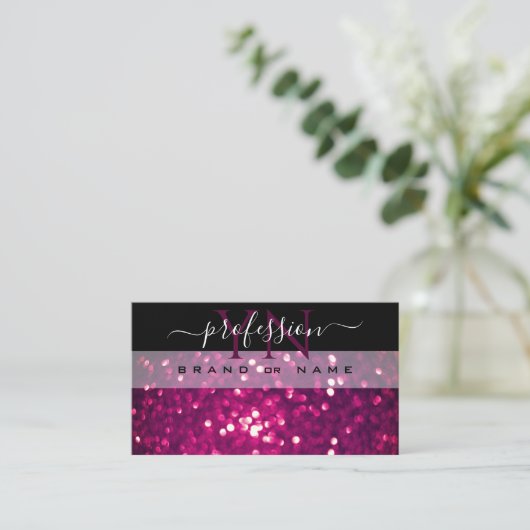 Black Pink Paars Sparkle Glitter Monogram Visitekaartje (Staand voorkant)