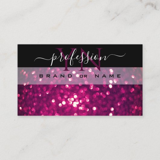 Black Pink Paars Sparkle Glitter Monogram Visitekaartje (Voorkant)