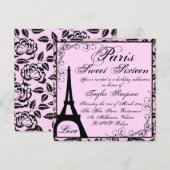Black & Pink Paris Sweet16 Verjaardag Uitnodigen Kaart (Voorkant / Achterkant)