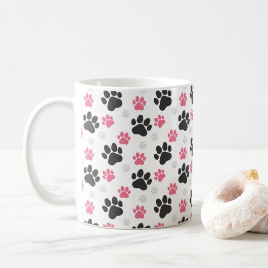 Black Pink Paw Print Dog Eigenaar Puppy Lover Pets Koffiemok (Met donut)