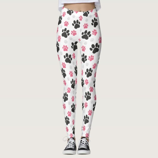 Black Pink Paw Print Dog Eigenaar Puppy Lover Pets Leggings (Voorkant)