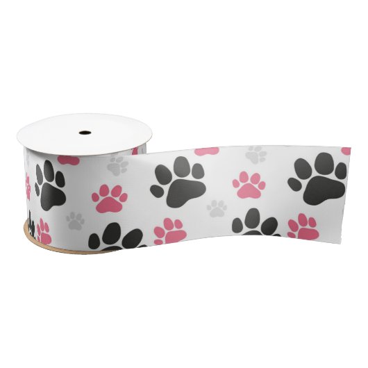 Black Pink Paw Print Dog Eigenaar Puppy Lover Pets Satijnen Lint (Spoel)
