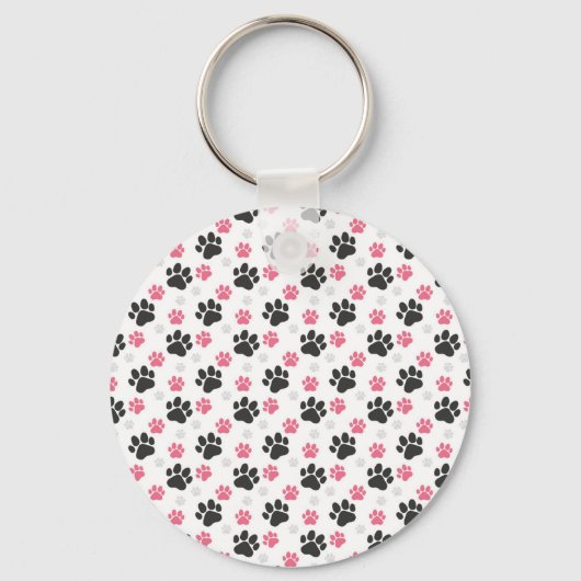 Black Pink Paw Print Dog Eigenaar Puppy Lover Pets Sleutelhanger (Voorkant)