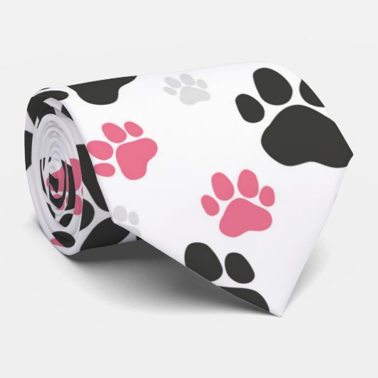 Black Pink Paw Print Dog Eigenaar Puppy Lover Pets Stropdas (Opgerold)