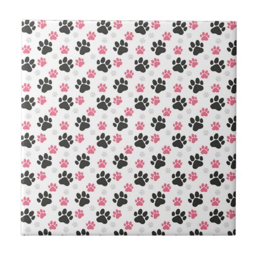Black Pink Paw Print Dog Owner Puppy Lover Pets Tegeltje (Voorkant)
