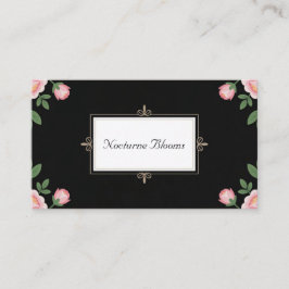Black Pink Peony Floral Gold Scroll Visitekaartje